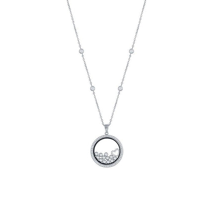 Sterling Silver CZ Floating Heart & Round CZ's in a Disc Necklace ,