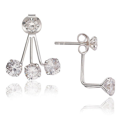 Sterling Silver CZ Front and 5mm Back Earrings ,