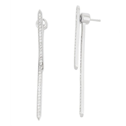 Sterling Silver CZ Front and Back Long Bar Earrings ,