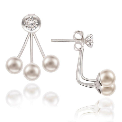 Sterling Silver CZ Front with Pearl Back Earrings ,