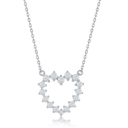 Sterling Silver CZ Heart Necklace ,