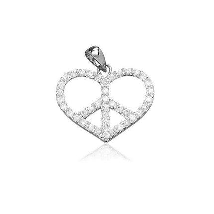 Sterling Silver CZ Heart Peace Symbol Pendant ,