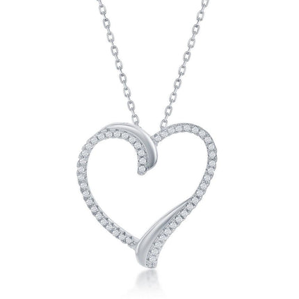 Sterling Silver CZ Heart Pendant ,