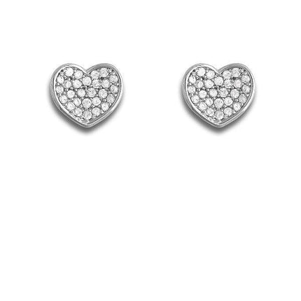 Sterling Silver CZ Heart Stud Earrings ,