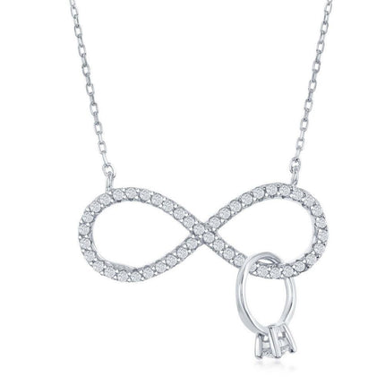 Sterling Silver CZ Infinity with Engagement Ring Necklace ,