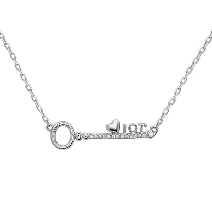 Sterling Silver CZ Key with Heart and "10 T" Necklace ,
