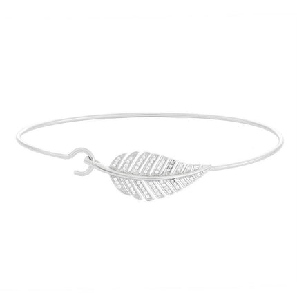 Sterling Silver CZ Leaf Hook Bangle ,