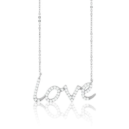 Sterling Silver CZ LOVE Design Necklace ,