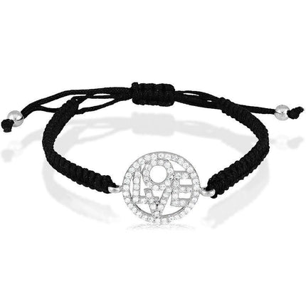 Sterling Silver CZ LOVE Macrame Bracelet ,