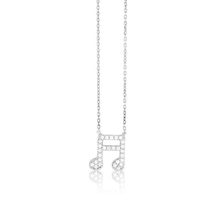Sterling Silver CZ Musical Note Design Necklace ,