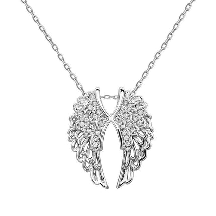 Sterling Silver CZ Open Double Wing Pendant ,
