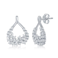 Sterling Silver CZ Open Pear-Shaped Pendant & Earrings Set With Chain ,