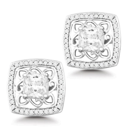 Sterling Silver CZ Open Square Center CZ Earrings ,