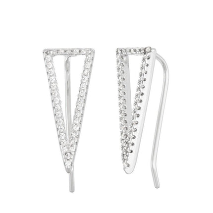 Sterling Silver CZ Open Triangle Climber Earrings ,