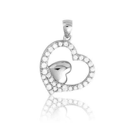 Sterling Silver CZ Outline Heart Pendant ,