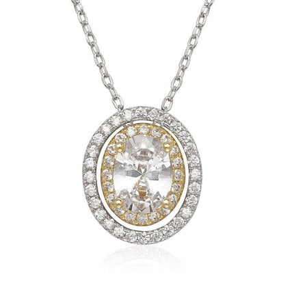 Sterling Silver CZ Oval Pendant Necklace ,