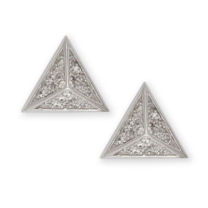 Sterling Silver CZ Pyramid Stud Earrings ,