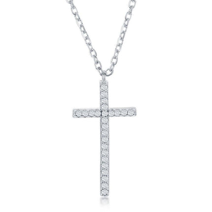 Sterling Silver CZ Reversible Cross Necklace ,