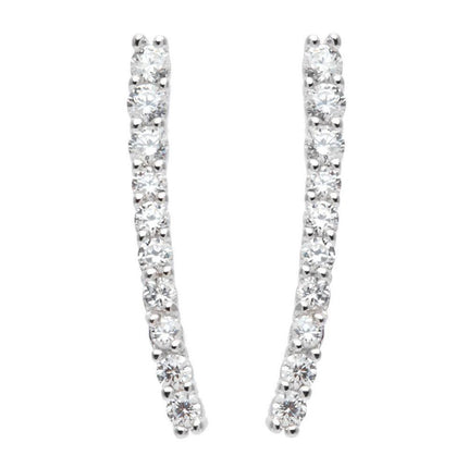 Sterling Silver CZ Slightly Curved Stick Earrings ,