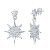 Sterling Silver CZ Sun Pendant & Earrings Set With Chain ,