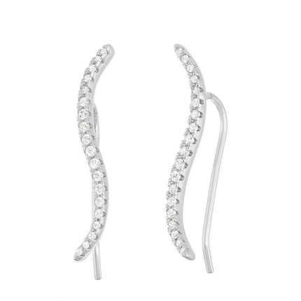 Sterling Silver CZ Thin Wave Climber Earrings ,