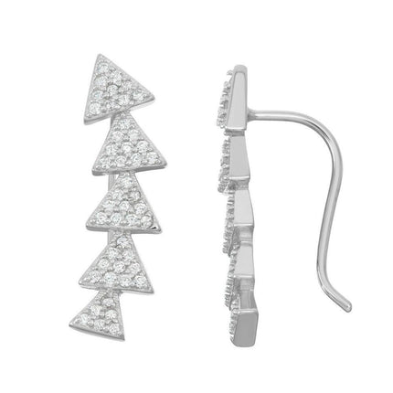 Sterling Silver CZ Triangle Climber Earrings ,