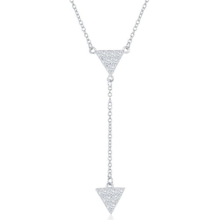Sterling Silver CZ Triangle with Y Design Necklace ,