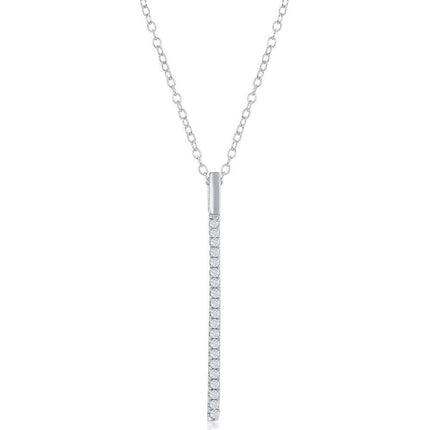 Sterling Silver CZ Vertical Bar Necklace ,