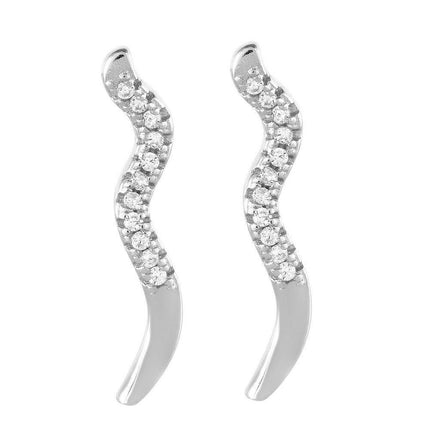 Sterling Silver CZ Vertical Wave Earrings ,