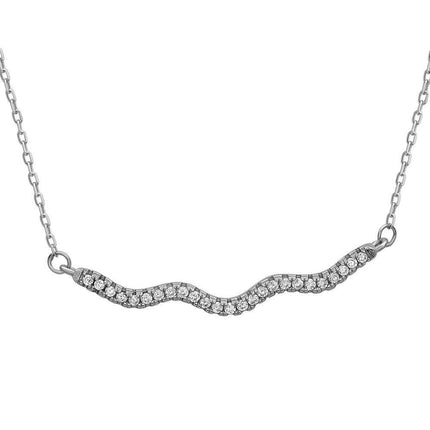 Sterling Silver CZ Wavy Bar Necklace ,