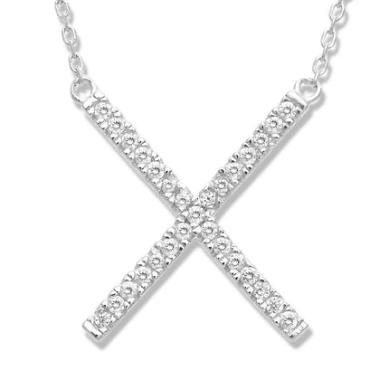 Sterling Silver CZ X Design Necklace ,