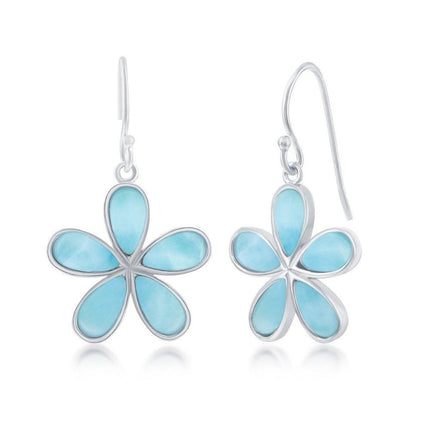 Sterling Silver Daisy Flower Larimar Earrings ,