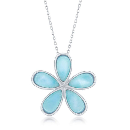 Sterling Silver Daisy Flower Larimar Pendant ,