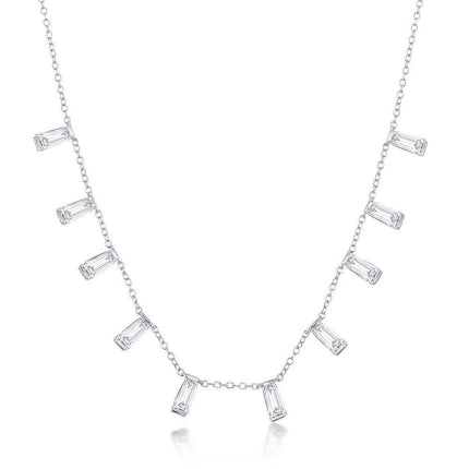 Sterling Silver Dangling Baguettes Necklace ,