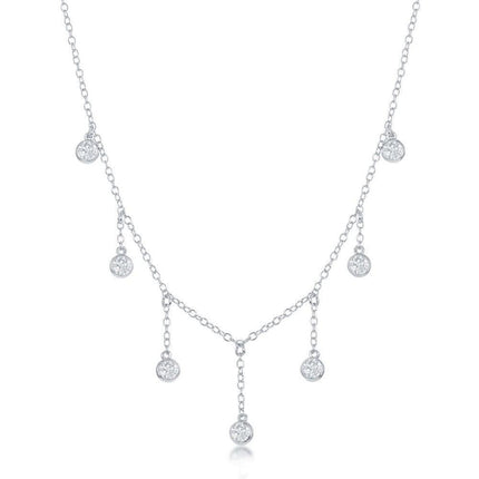Sterling Silver Dangling Bezel-Set Cubic Zirconia's Necklace ,