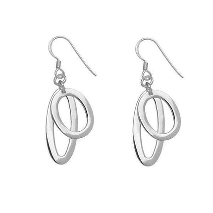 Sterling Silver Dangling Circle and Oval Earrings ,