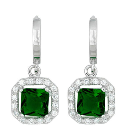 Sterling Silver Dangling Green CZ Pave Earrings ,