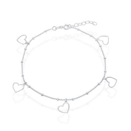 Sterling Silver Dangling Open Heart Anklet ,