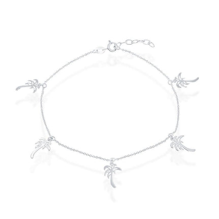 Sterling Silver Dangling Palm Trees Anklet ,