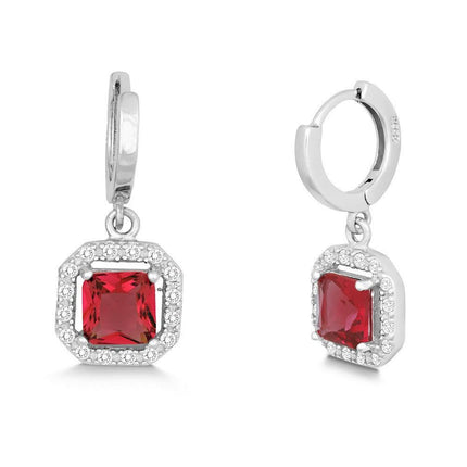 Sterling Silver Dangling Red CZ Micro Pave Earrings ,