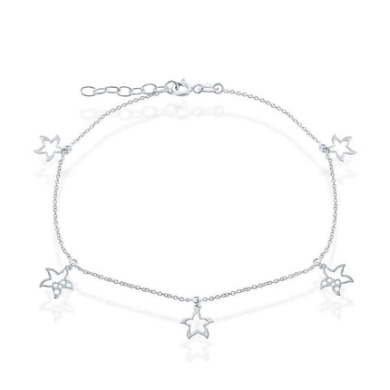 Sterling Silver Dangling Starfish Cut-Out Anklet ,