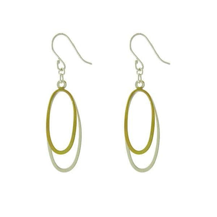 Sterling Silver Dangling Two-Tone Double Oval Earrings ,