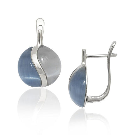 Sterling Silver Dark and Light Blue Cat's Eye Earrings ,