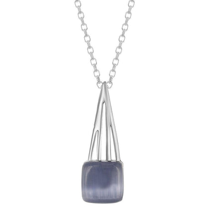 Sterling Silver Dark Blue-Grey Cat's Eye Pendant Necklace ,