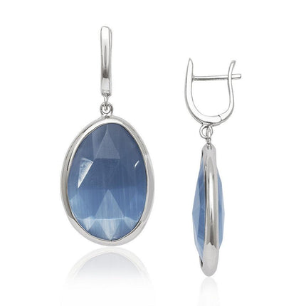 Sterling Silver Denim Blue Cat's Eye Earrings ,