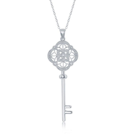 Sterling Silver Design Top Key Diamonds Pendant ,