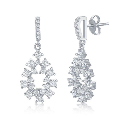 Sterling Silver Designed CZ Oval Earrings ,