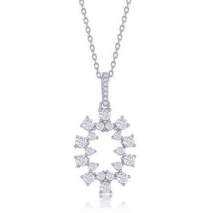 Sterling Silver Designed CZ Oval Pendant ,