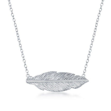 Sterling Silver Detailed Feather Necklace ,