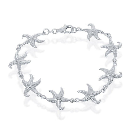 Sterling Silver Detailed Starfish Linked Bracelet, 8" ,